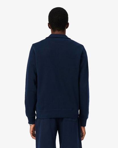 Lacoste Mens Zippered Stand - Up Collar Cotton Sweatshirt - Navy Blue 166 | CHO | Designer Mens Sweatshirts