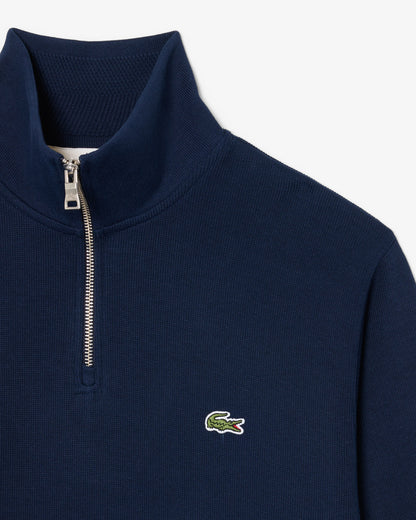 Lacoste Mens Zippered Stand - Up Collar Cotton Sweatshirt - Navy Blue 166 | CHO | Designer Mens Sweatshirts