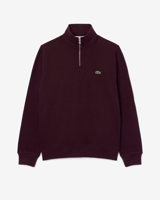 Lacoste Mens Zippered Stand - Up Collar Cotton Sweatshirt - Chestnut Brown 3KE | CHO | Designer Mens Half Zip Sweatshirts