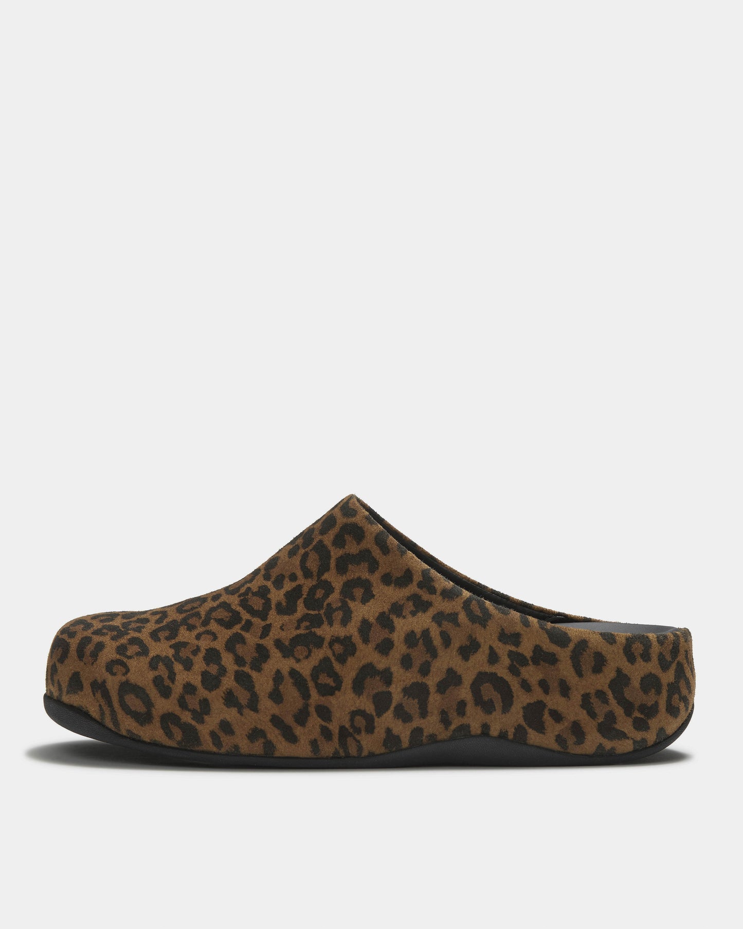 FitFlop Shuv Womens Suede Leopard Mules - Tan/Black E76