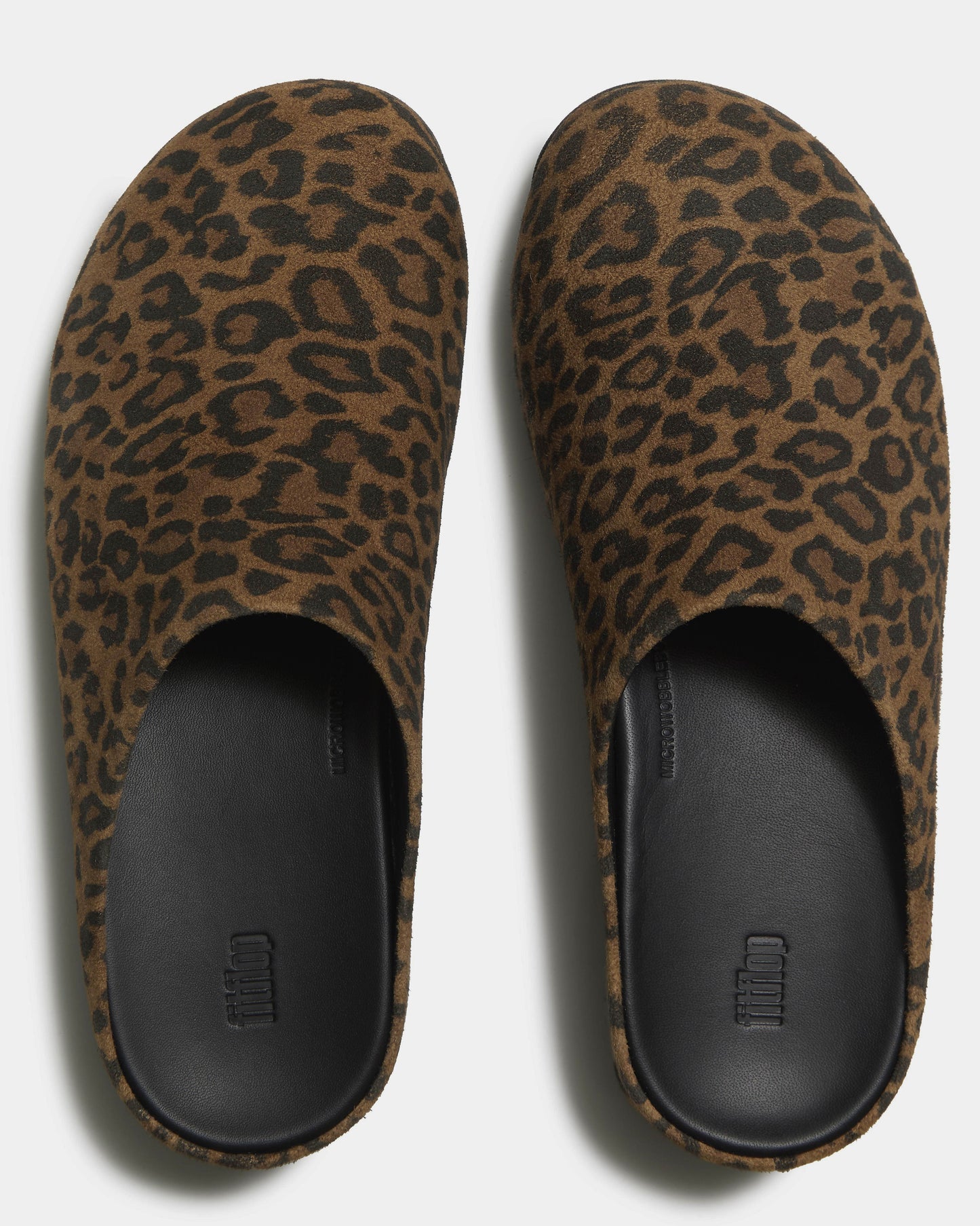 FitFlop Shuv Womens Suede Leopard Mules - Tan/Black E76
