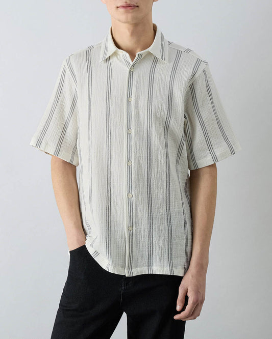Oliver Sweeney Somerton Mens Striped Linen Shirt - Charcoal Stripe