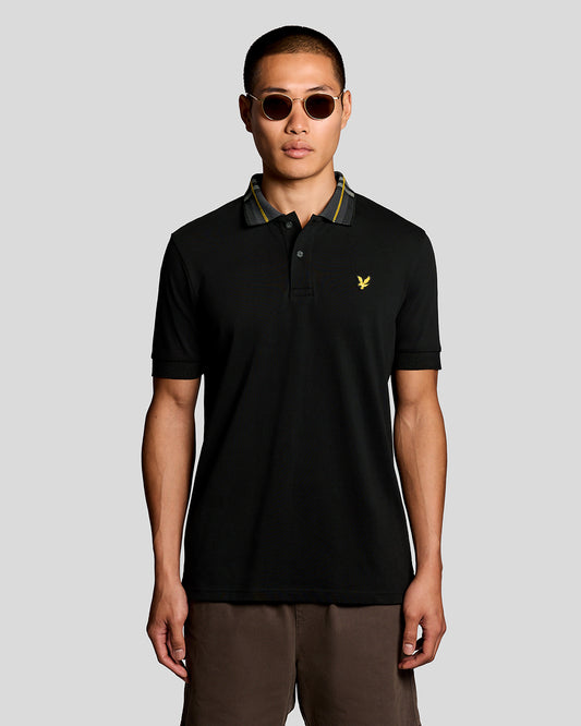 Lyle & Scott Tartan Collar Mens Polo Shirt - Z865 Jet Black
