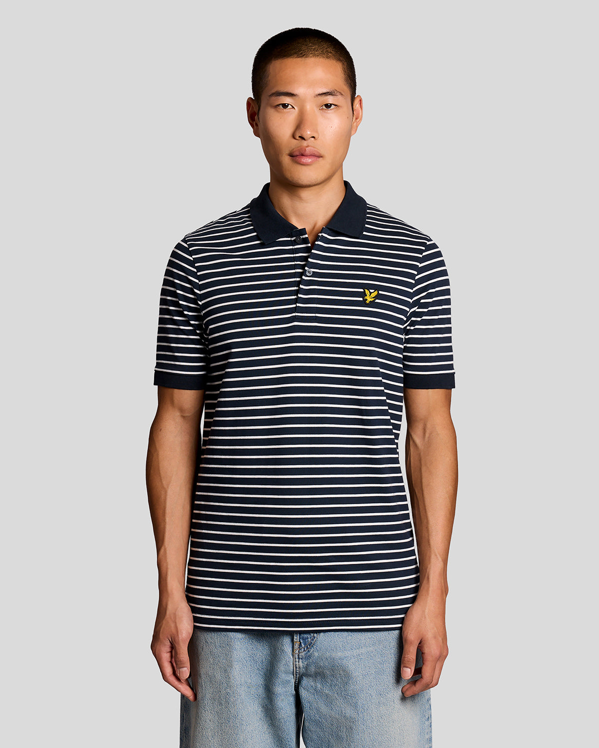 Lyle & Scott Pique Breton Mens Polo Shirt - W403 Dark Navy/White