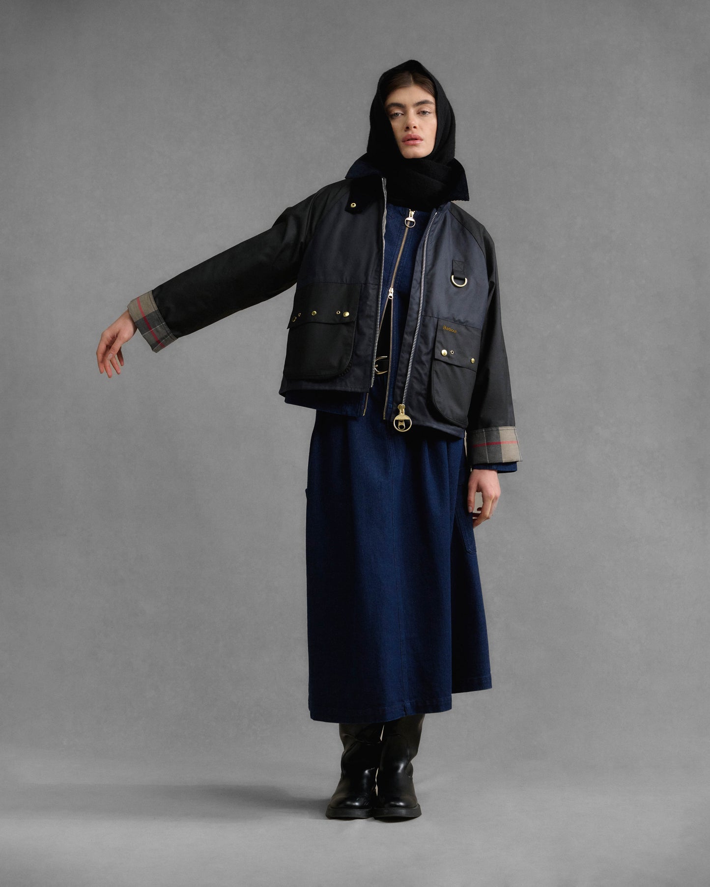 Barbour Kearton Womens Wax Jacket - Royal Navy/Black/Dress Tartan