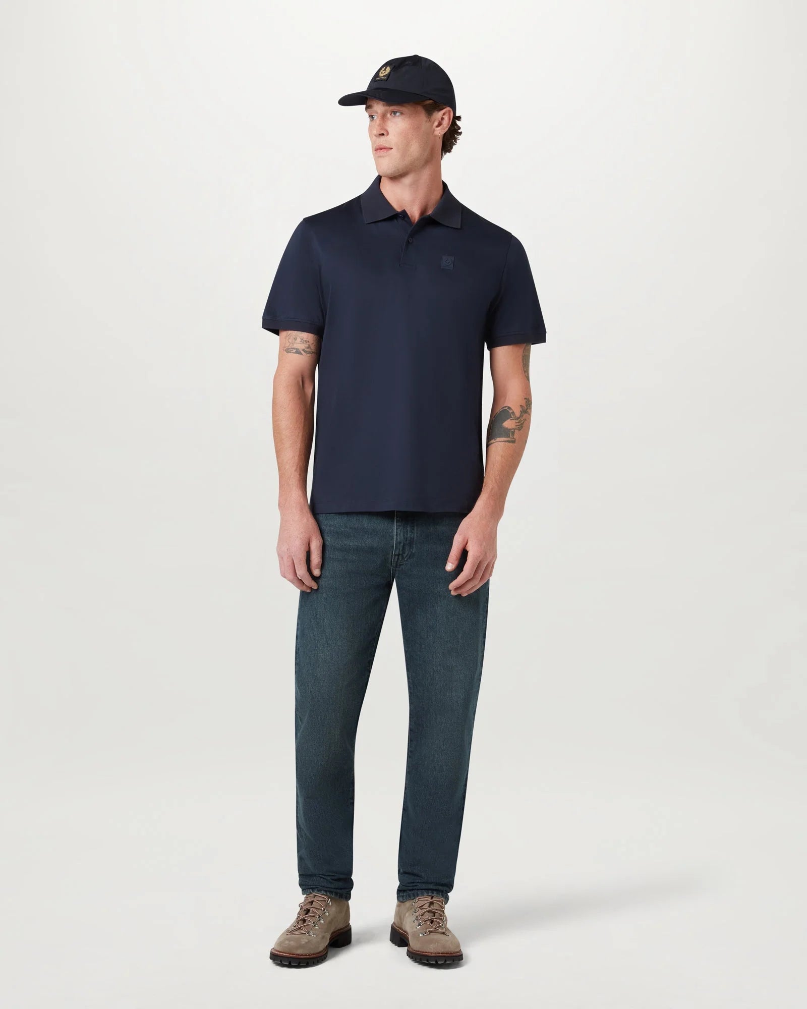 Belstaff Mens Steel Polo Shirt in Dark Ink, full length