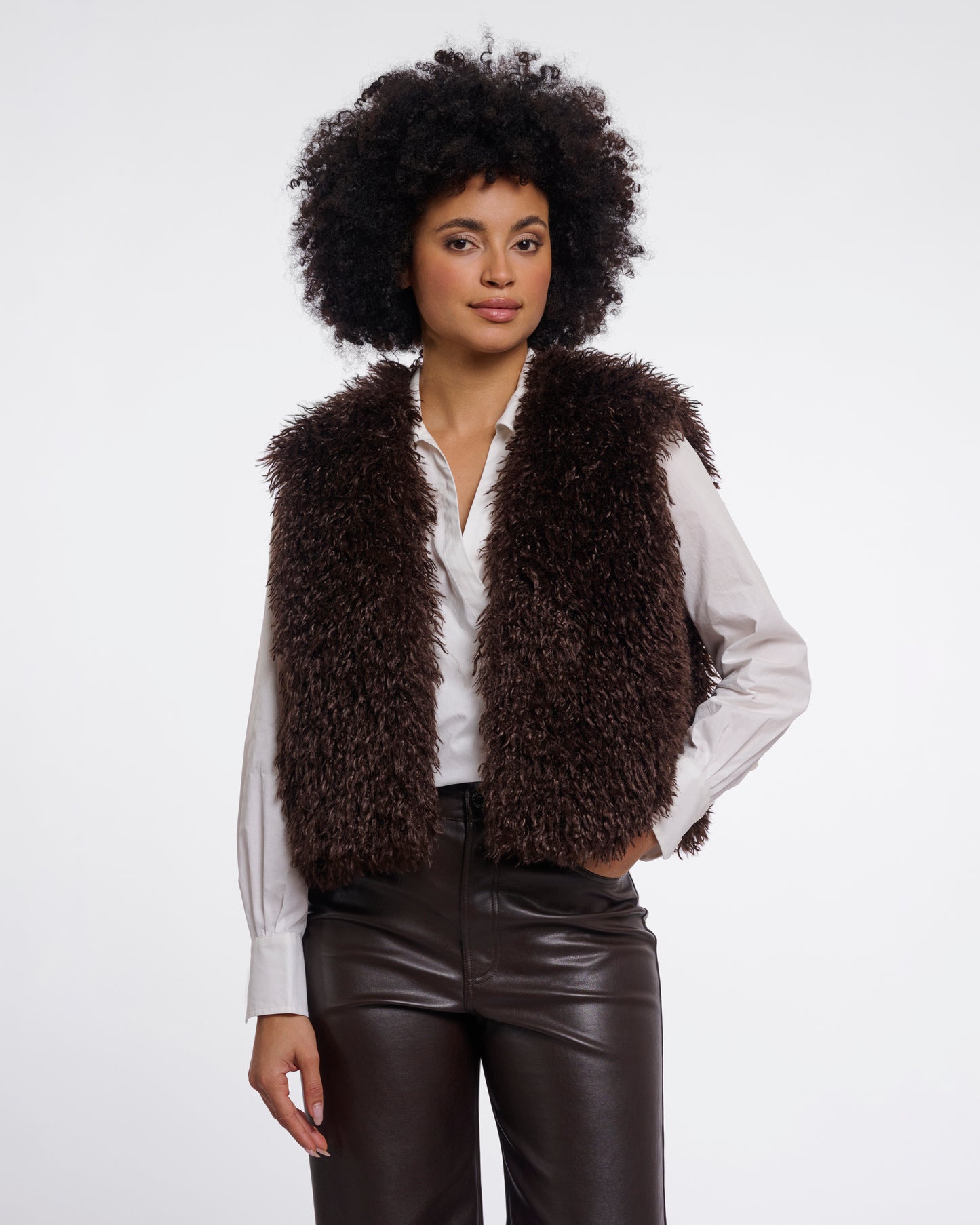 Rino & Pelle Sensy Womens Faux Fur Waistcoat in Coffee Roast, front