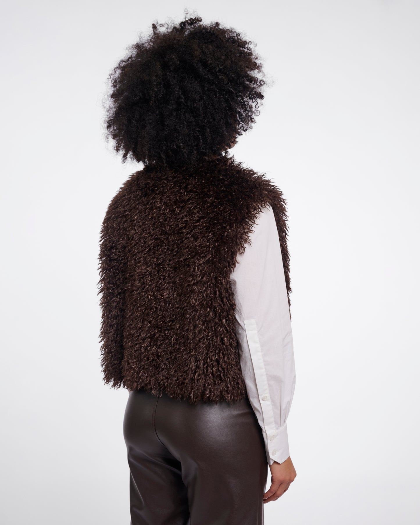 Rino & Pelle Sensy Womens Faux Fur Waistcoat in Coffee Roast, back