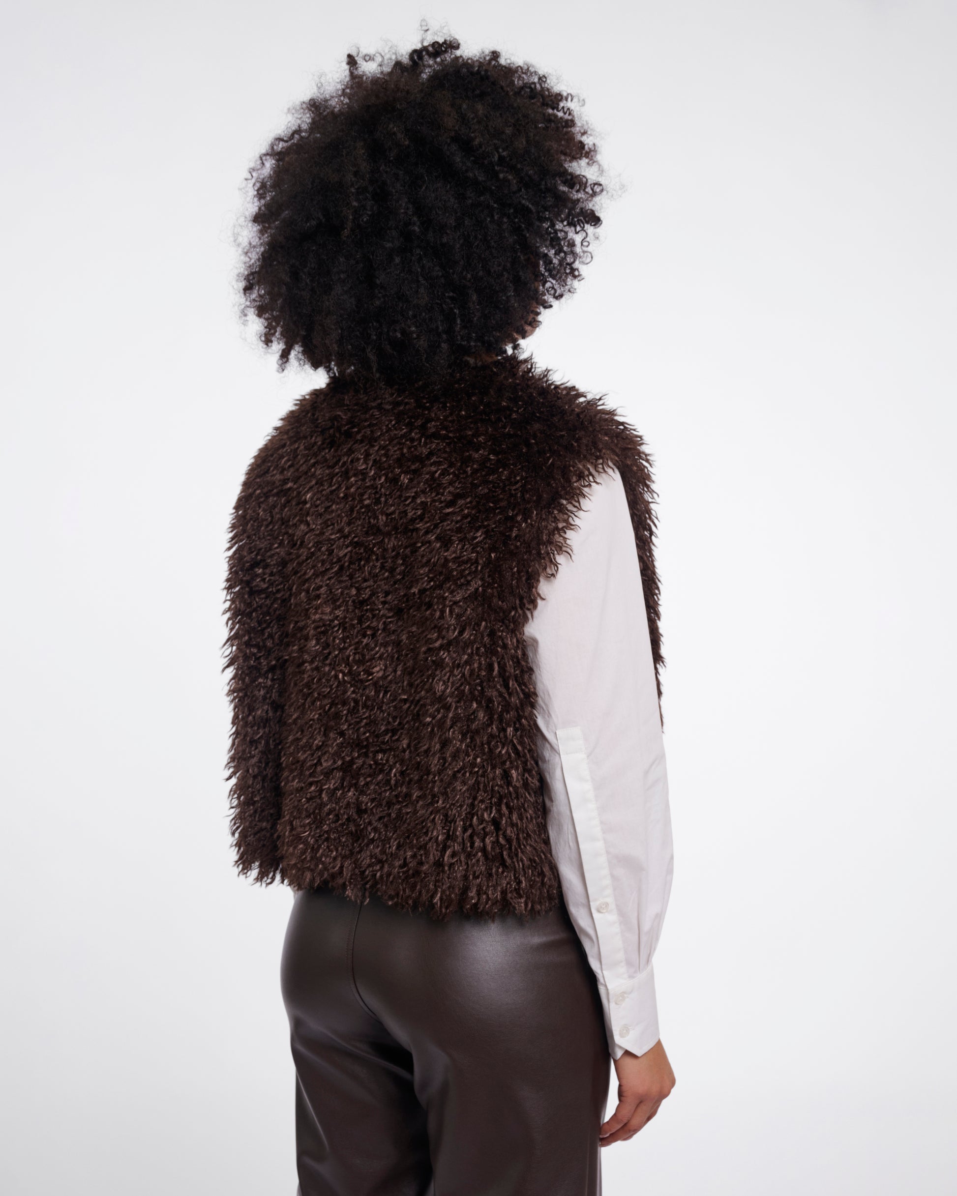 Rino & Pelle Sensy Womens Faux Fur Waistcoat in Coffee Roast, back