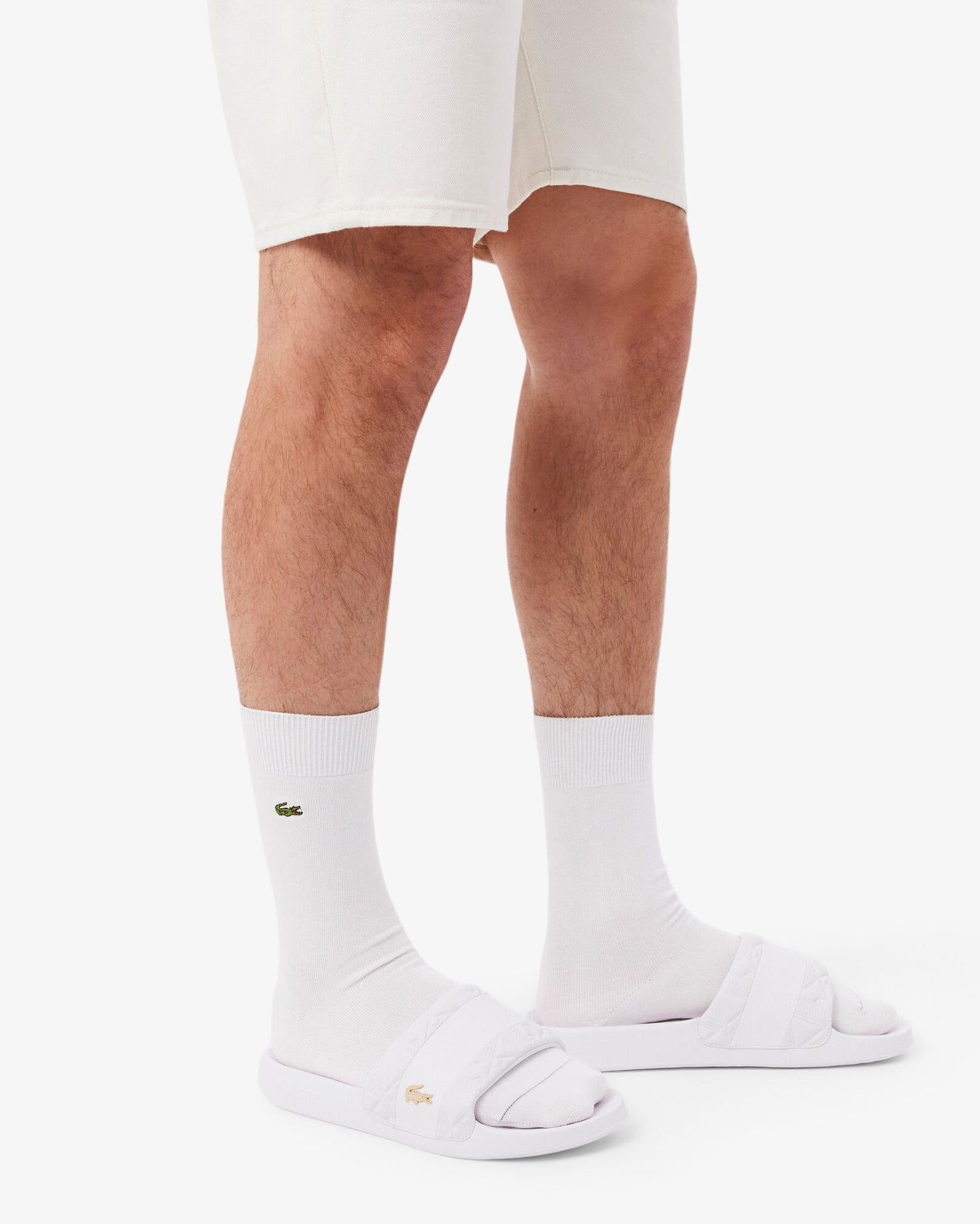 Lacoste Serve Hybrid Monogram Slides - White/White 21G | CHO | Designer Mens Sandals