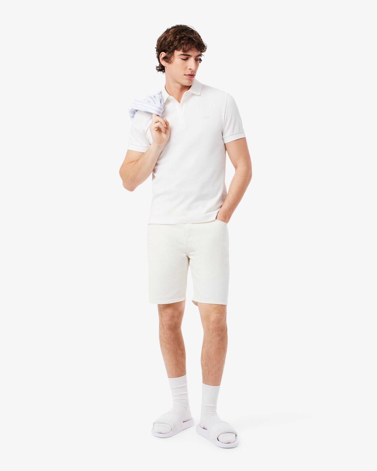Lacoste Serve Hybrid Monogram Slides - White/White 21G | CHO | Designer Mens Sandals