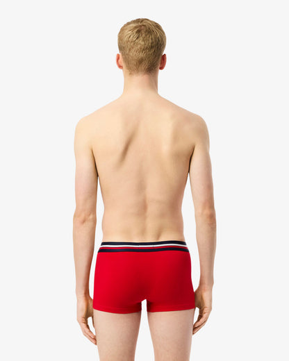Lacoste 3-Pack Tricolour Waist Stretch Cotton Mens Trunks - Navy Blue/Silver Chine-Red W34