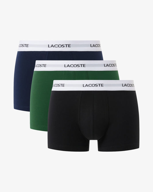 Lacoste 3-Pack Duo Waistband Stretch Cotton Mens Trunks - Black/Green-Navy Blue EIN