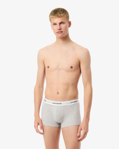 Lacoste 3-Pack Duo Waistband Stretch Cotton Mens Trunks - Black/White-Silver Chine NUA