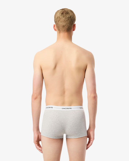 Lacoste 3-Pack Duo Waistband Stretch Cotton Mens Trunks - Black/White-Silver Chine NUA