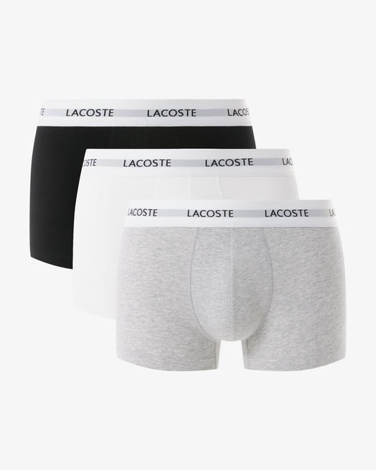 Lacoste 3-Pack Duo Waistband Stretch Cotton Mens Trunks - Black/White-Silver Chine NUA