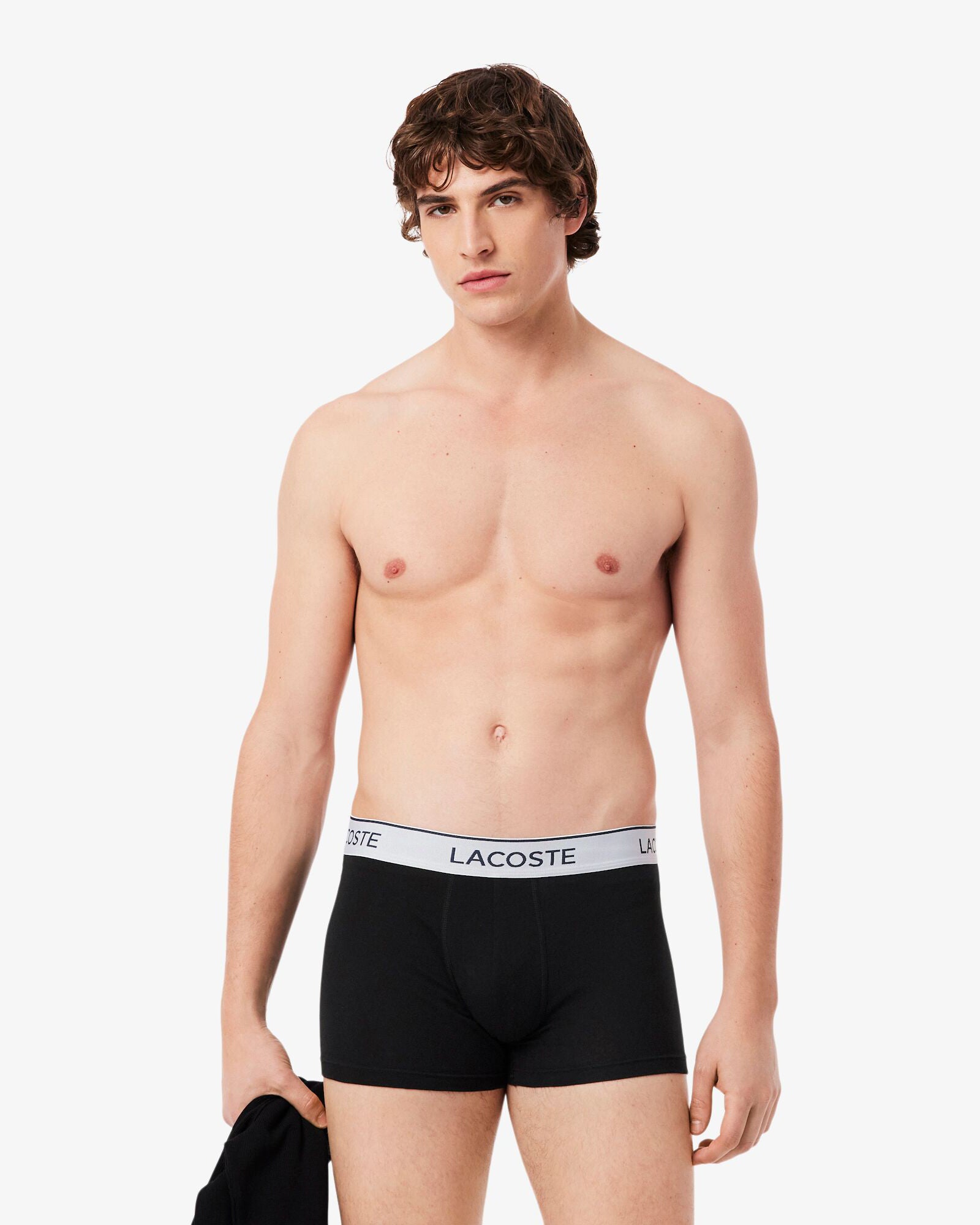 Lacoste 3-Pack Contrast Stripe Stretch Cotton Mens Trunks - Black 031 | CHO | Designer Mens Underwear