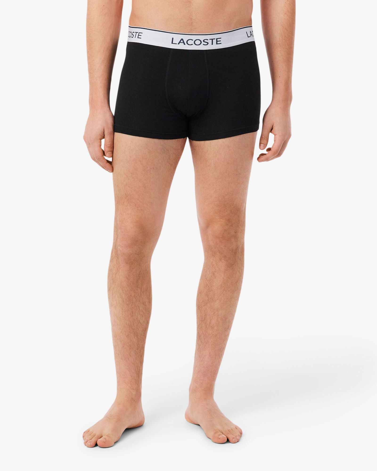 Lacoste 3-Pack Contrast Stripe Stretch Cotton Mens Trunks - Black 031 | CHO | Designer Mens Underwear