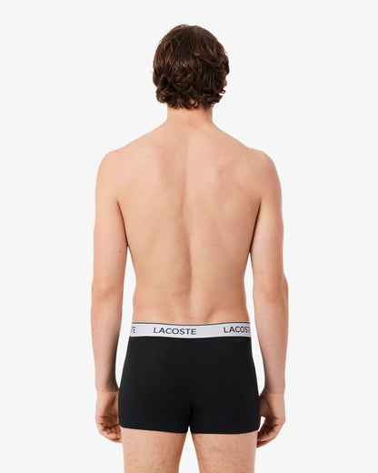 Lacoste 3-Pack Contrast Stripe Stretch Cotton Mens Trunks - Black 031 | CHO | Designer Mens Underwear