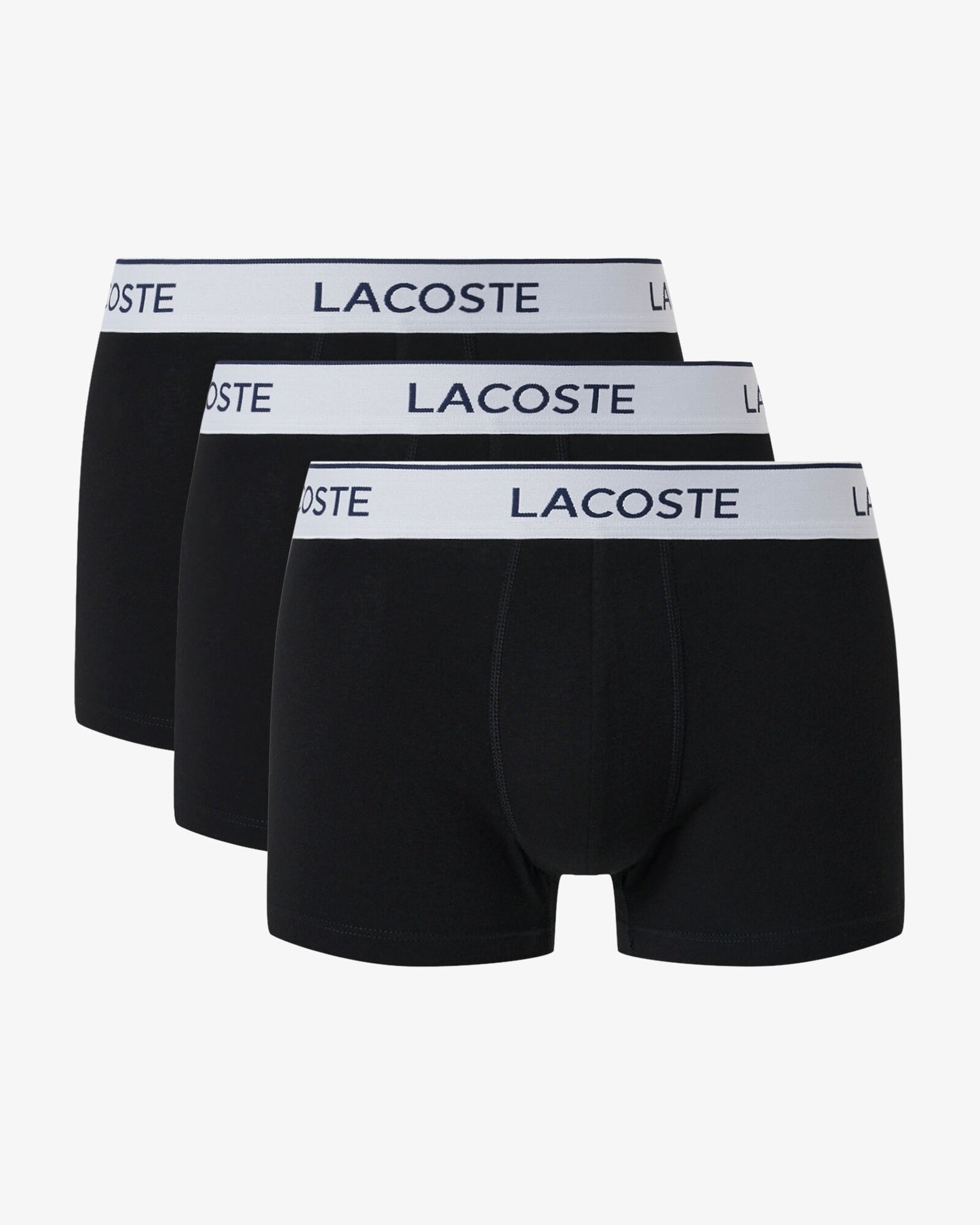 Lacoste 3-Pack Contrast Stripe Stretch Cotton Mens Trunks - Black 031 | CHO | Designer Mens Underwear