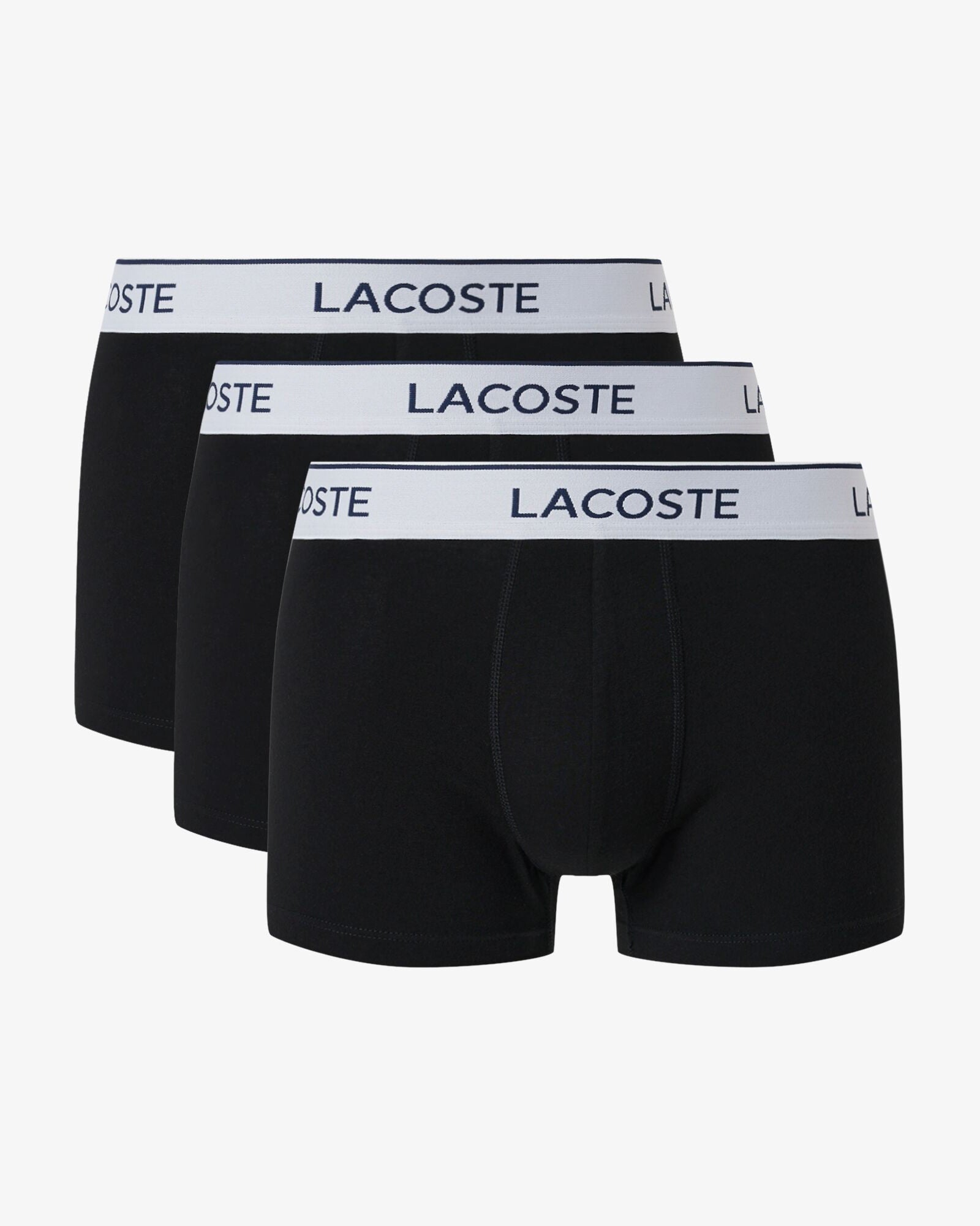 Lacoste 3-Pack Contrast Stripe Stretch Cotton Mens Trunks - Black 031 | CHO | Designer Mens Underwear