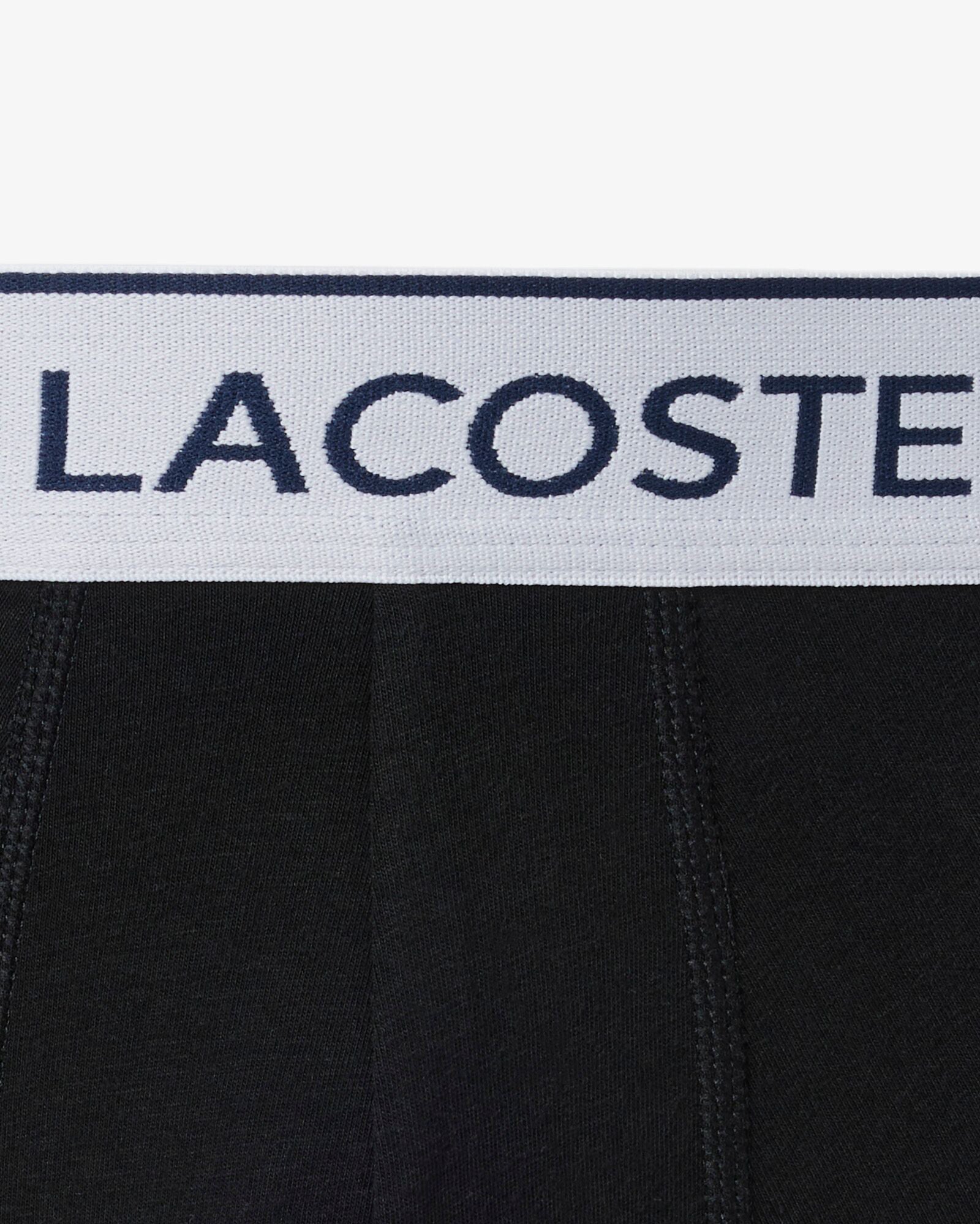 Lacoste 3-Pack Contrast Stripe Stretch Cotton Mens Trunks - Black 031 | CHO | Designer Mens Underwear
