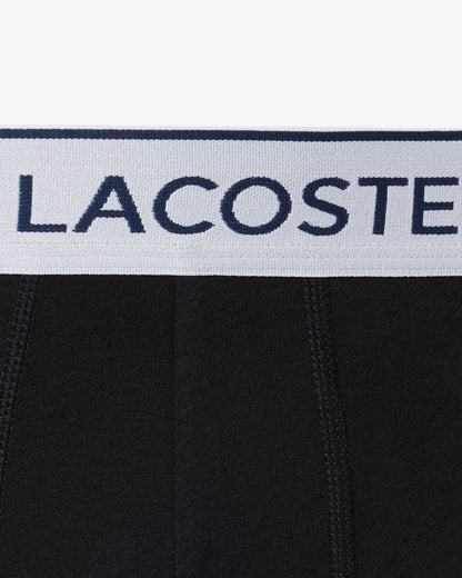 Lacoste 3-Pack Contrast Stripe Stretch Cotton Mens Trunks - Black 031 | CHO | Designer Mens Underwear