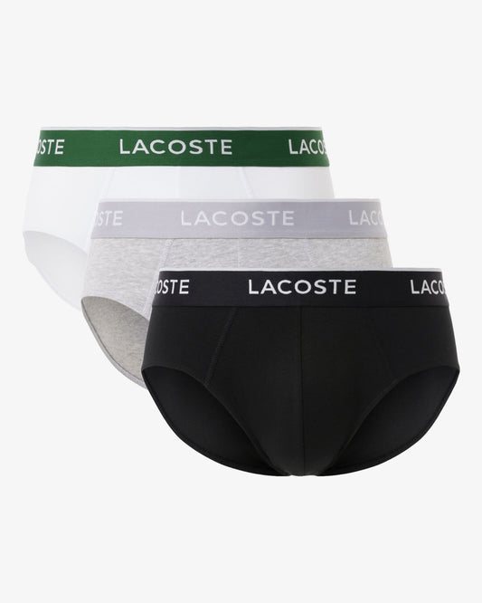 Lacoste 3-Pack Stretch Cotton Mens Briefs - Black/White-Silver Chine NUA