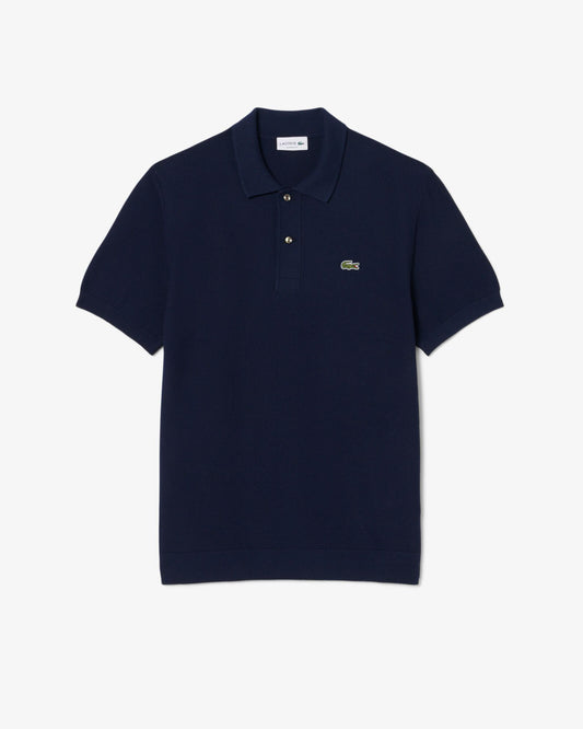 Lacoste Moss Stitch Cotton Polo Collar Mens Sweater - Navy Blue 166 | CHO | Designer Mens Sweatshirts