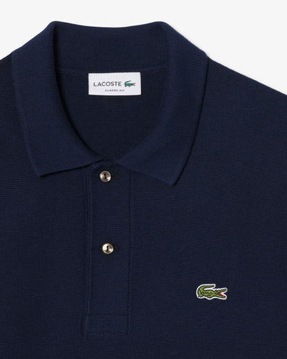 Lacoste Moss Stitch Cotton Polo Collar Mens Sweater - Navy Blue 166 | CHO | Designer Mens Sweatshirts