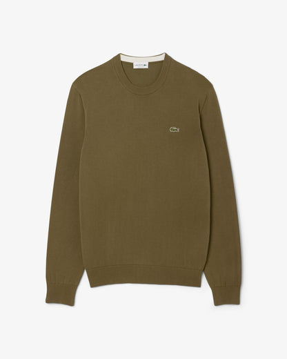 Lacoste Mens Organic Cotton Crew Neck Sweater - Olive E9F
