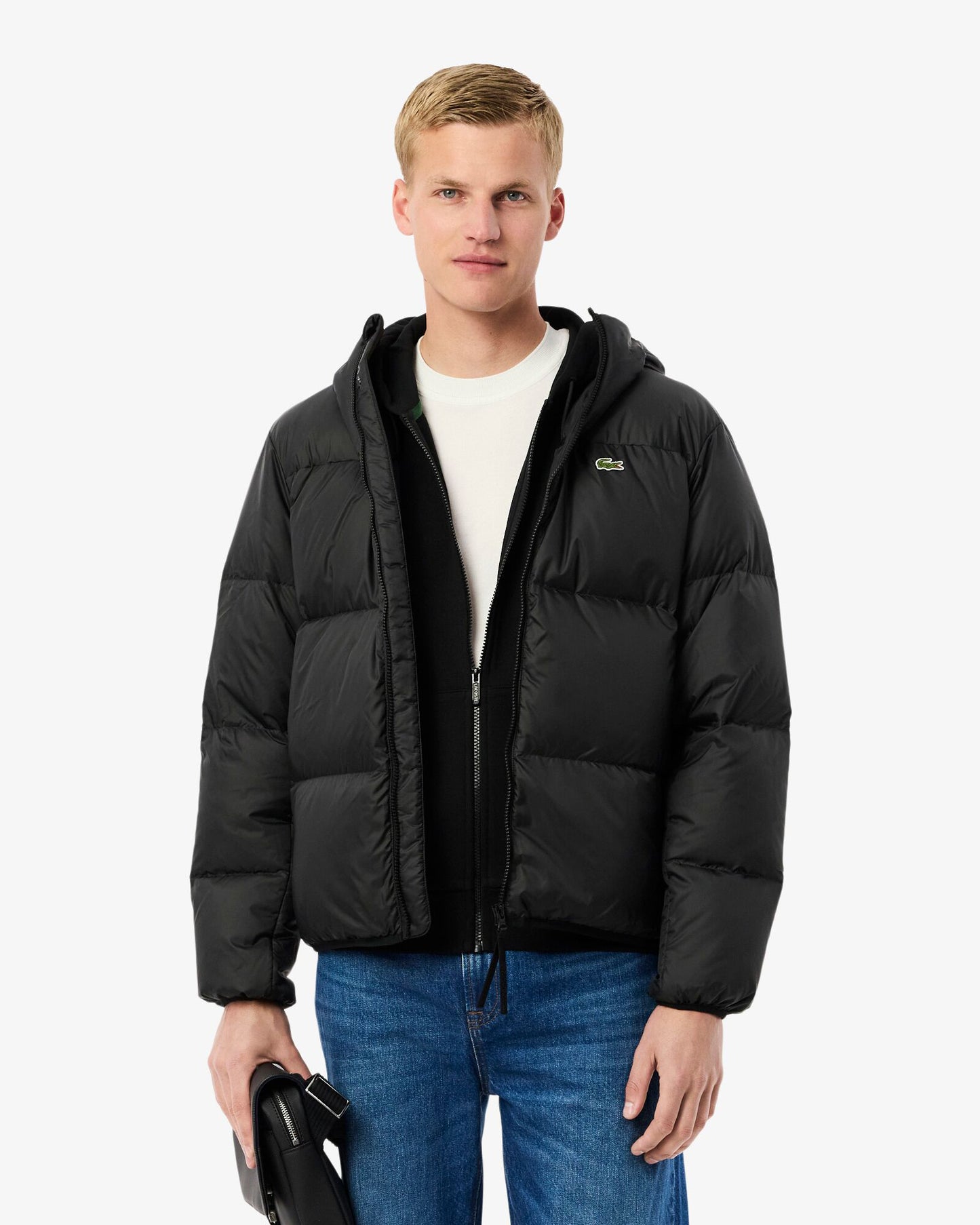 Lacoste Short Water-Repellent Mens Hooded Down Jacket - Black 031