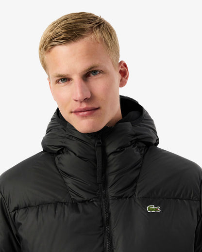 Lacoste Short Water-Repellent Mens Hooded Down Jacket - Black 031
