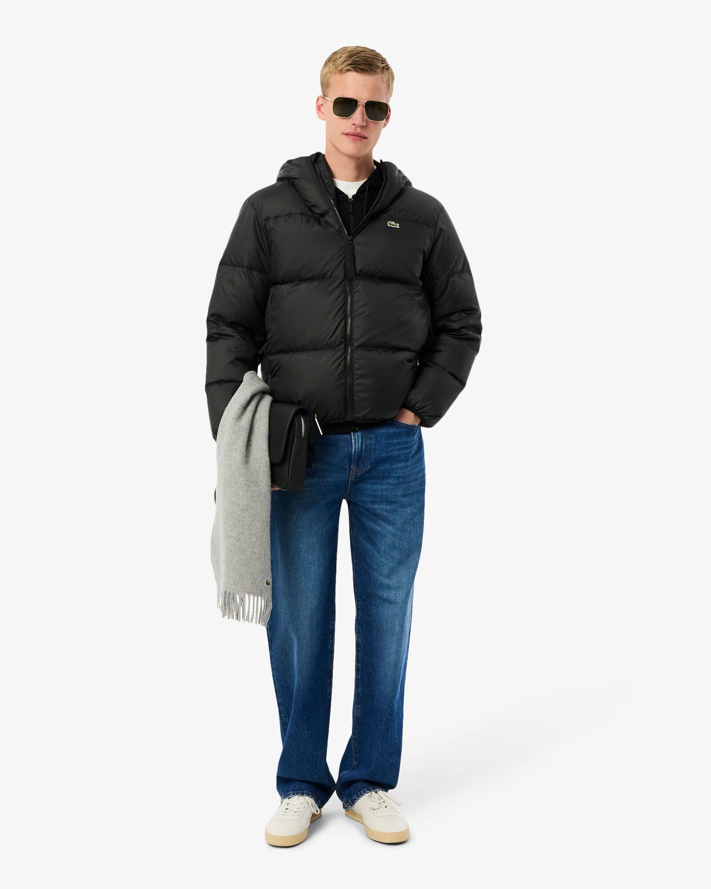 Lacoste Short Water-Repellent Mens Hooded Down Jacket - Black 031