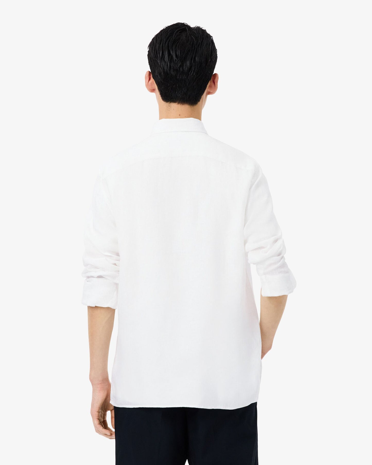 Lacoste Regular Fit Long Sleeve Mens Linen Shirt - White 001 | CHO | Designer Mens Long Sleeve Shirts