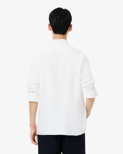 Lacoste Regular Fit Long Sleeve Mens Linen Shirt - White 001 | CHO | Designer Mens Long Sleeve Shirts