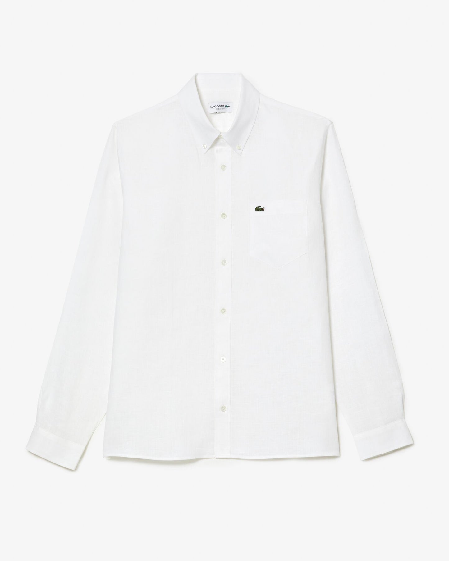 Lacoste Regular Fit Long Sleeve Mens Linen Shirt - White 001 | CHO | Designer Mens Long Sleeve Shirts