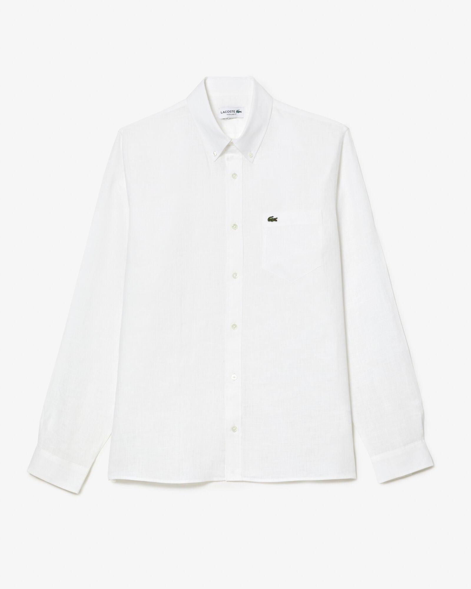 Lacoste Regular Fit Long Sleeve Mens Linen Shirt - White 001 | CHO | Designer Mens Long Sleeve Shirts
