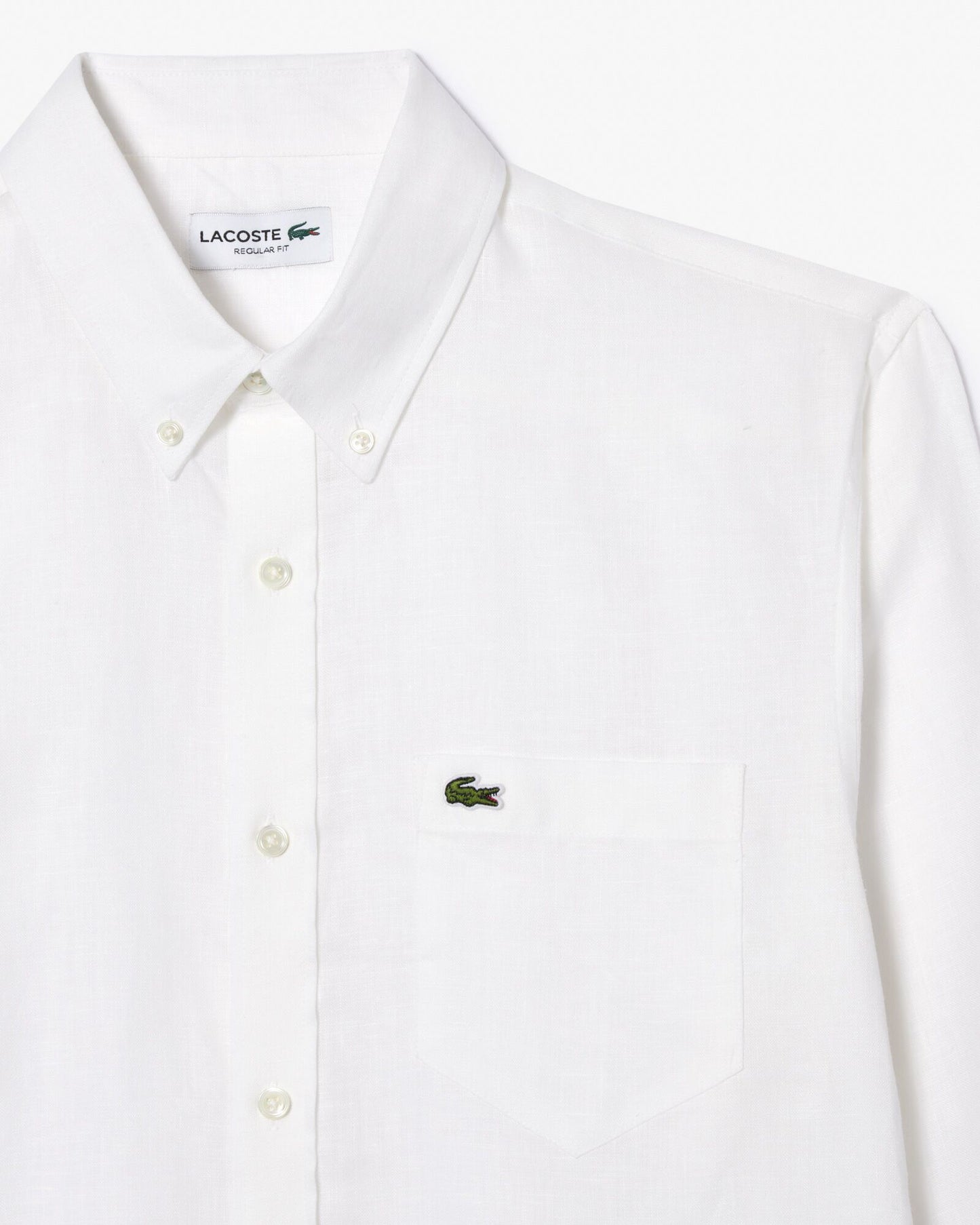 Lacoste Regular Fit Long Sleeve Mens Linen Shirt - White 001 | CHO | Designer Mens Long Sleeve Shirts