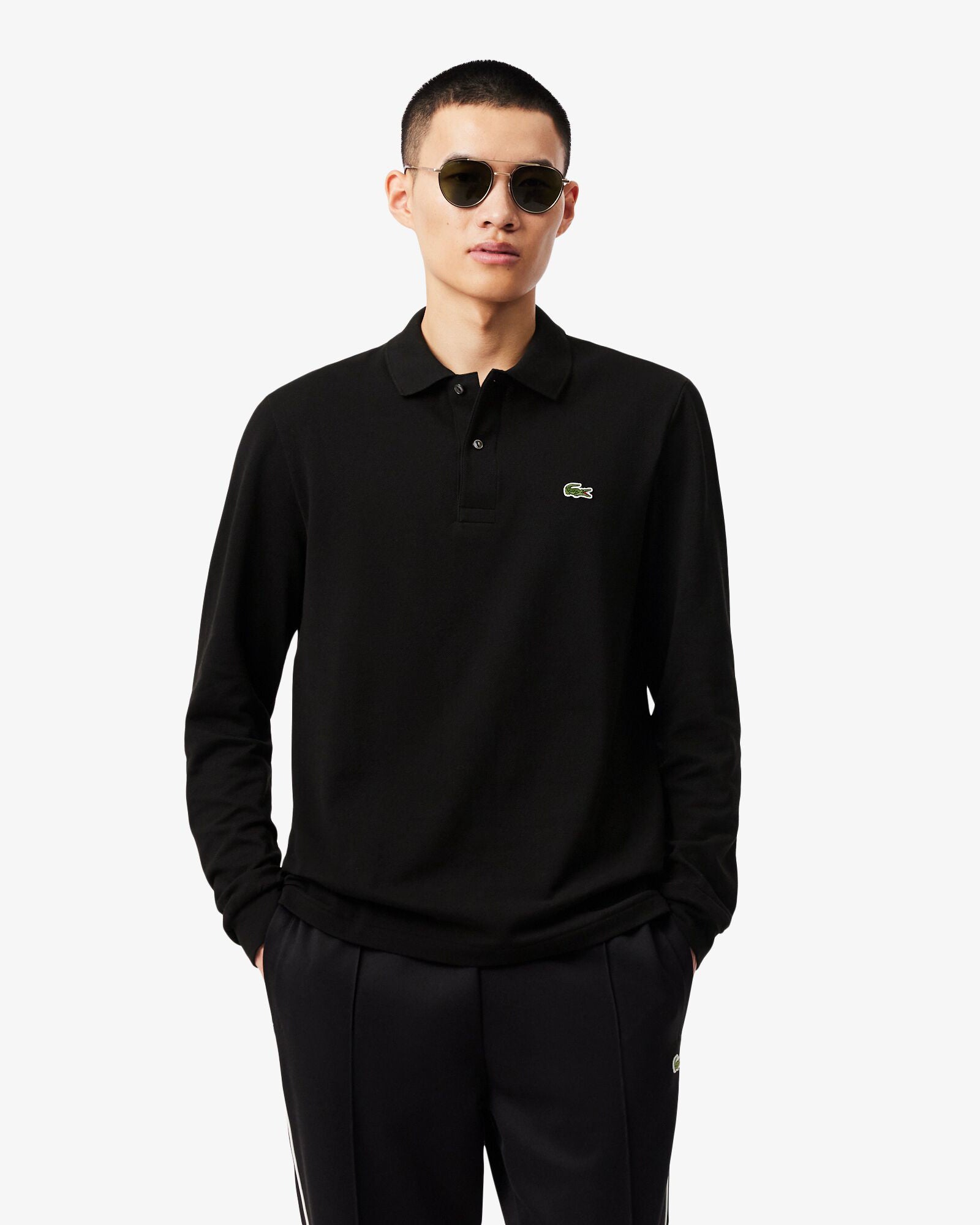 Lacoste Original L.12.12 Mens Long Sleeve Cotton Polo Shirt - Black 031 | CHO | Designer Mens Long Sleeve Polo Shirts