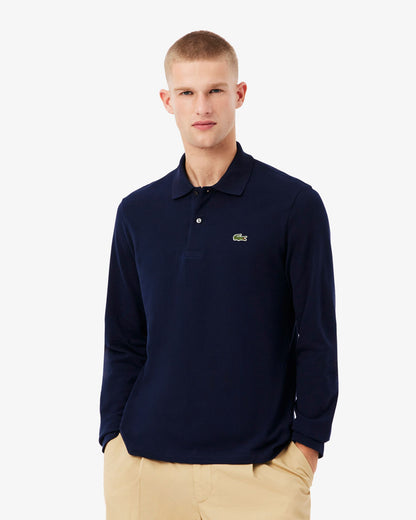 Lacoste Original L.12.12 Mens Long Sleeve Cotton Polo Shirt - Navy Blue 166 | CHO | Designer Mens Long Sleeve Polo Shirts
