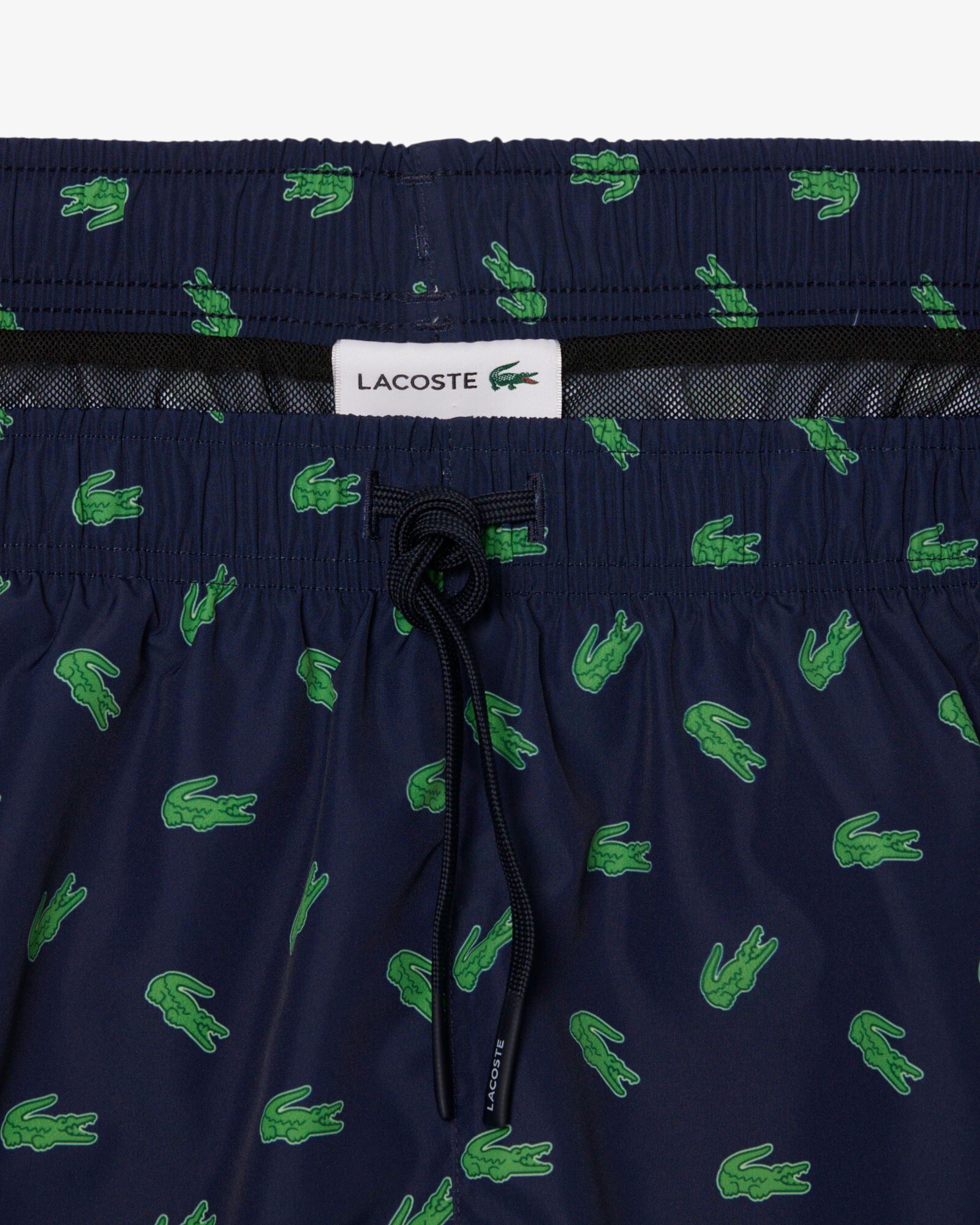 Lacoste Mid Length Crocodile Print Mens Swim Trunks - Navy Blue 166 | CHO | Designer Mens Swim Shorts