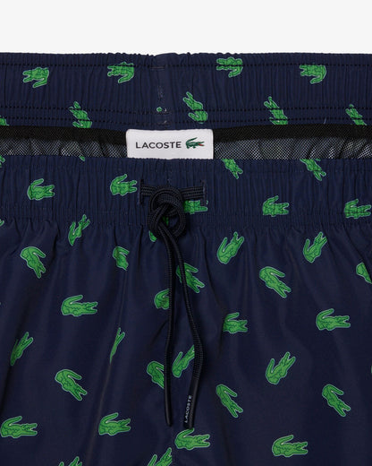 Lacoste Mid Length Crocodile Print Mens Swim Trunks - Navy Blue 166 | CHO | Designer Mens Swim Shorts
