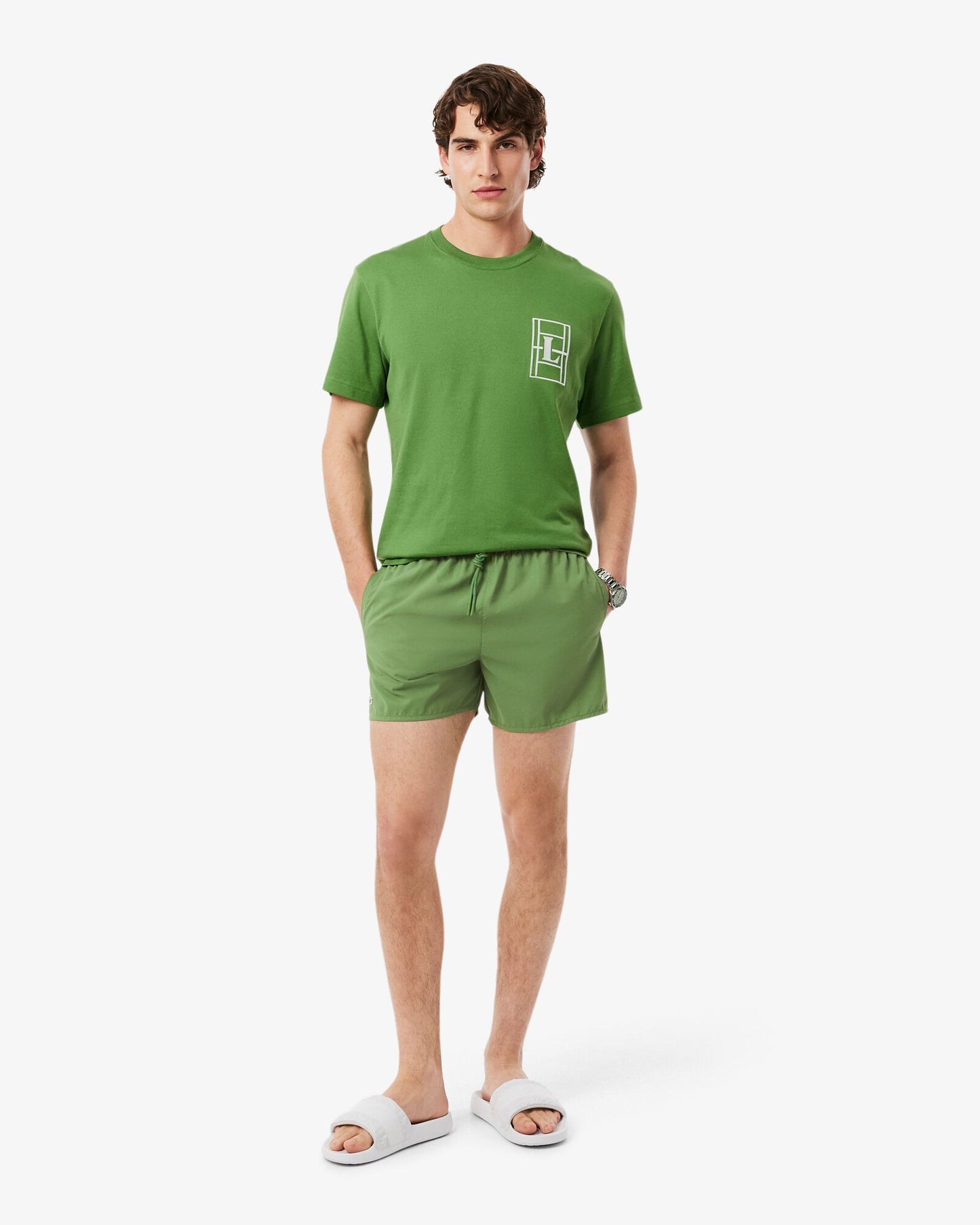 Lacoste Mens Light Quick-Dry Swim Shorts - Lamb's Lettuce/Green 37I | CHO | Designer Mens Swim Shorts