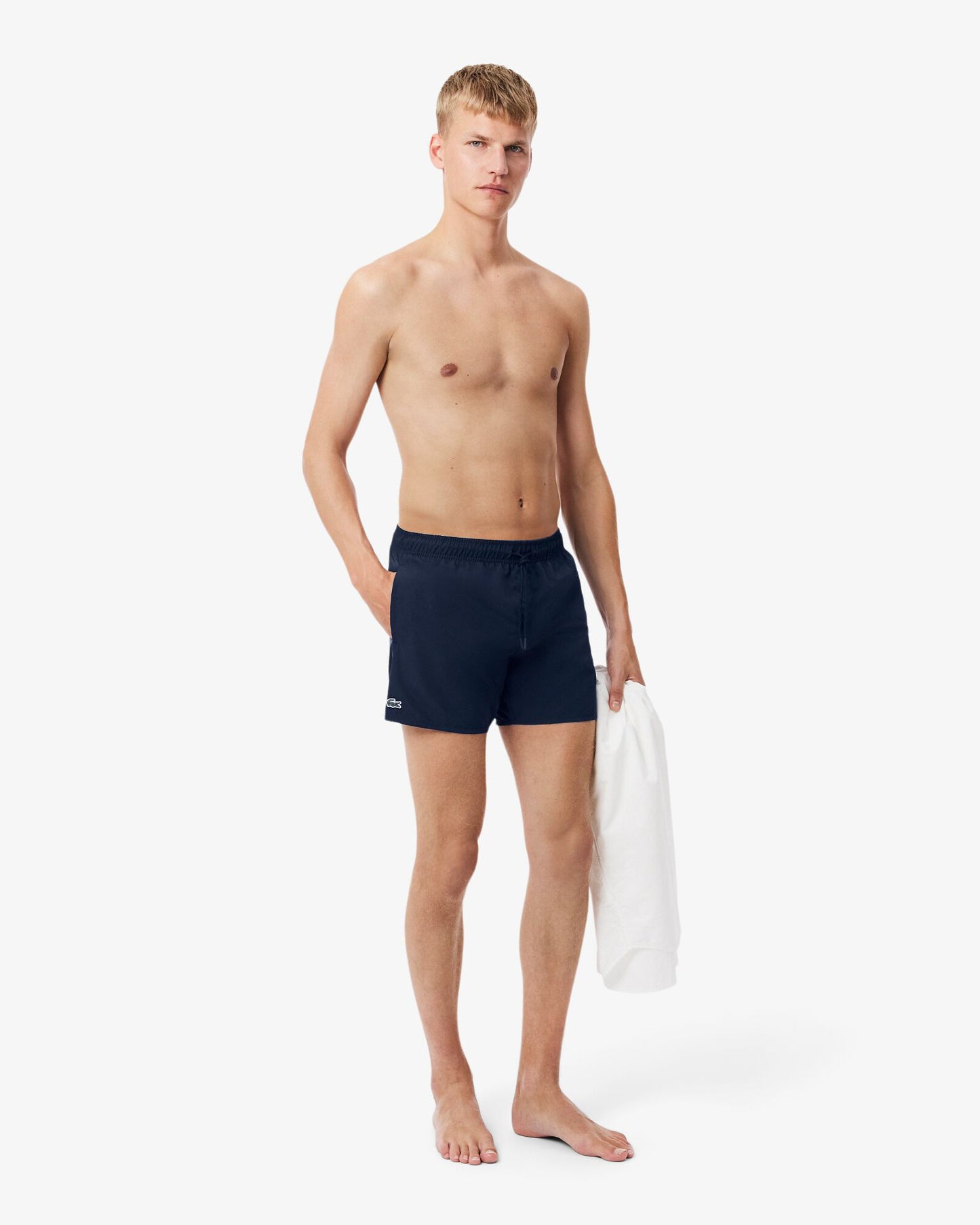 Lacoste Mens Light Quick-Dry Swim Shorts - Navy Blue/Green 802 | CHO | Designer Mens Shorts