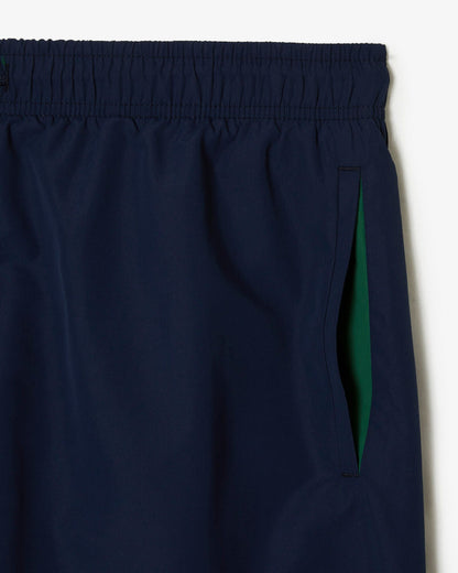 Lacoste Mens Light Quick-Dry Swim Shorts - Navy Blue/Green 802 | CHO | Designer Mens Shorts