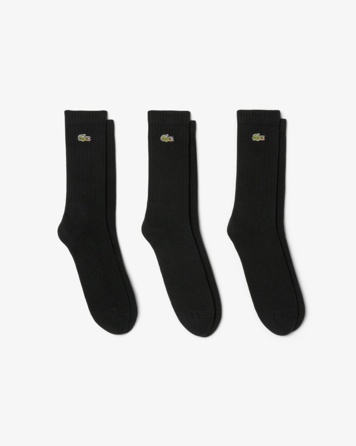 Lacoste 3 Pack Sport Mens High Cut Socks - Black/Black-Black 8VM - CHO - Designer Mens Socks