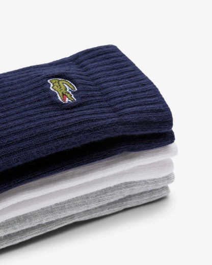Lacoste 3 Pack Sport Mens High Cut Socks - Silver Chine/White-Navy Blue TYA