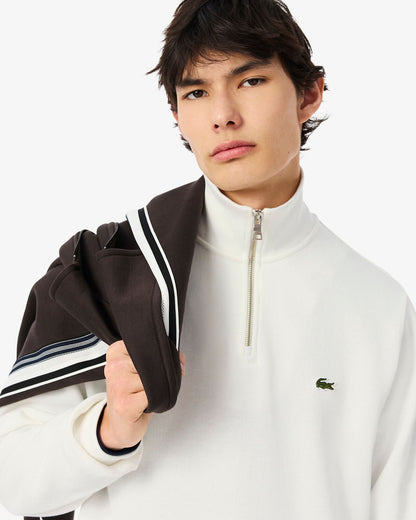 Lacoste Mens Zippered Stand-Up Collar Cotton Sweatshirt - Flour 70V