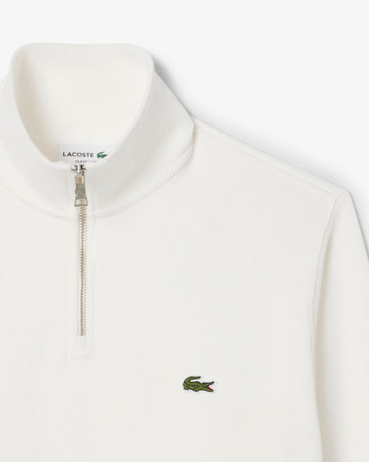 Lacoste Mens Zippered Stand-Up Collar Cotton Sweatshirt - Flour 70V